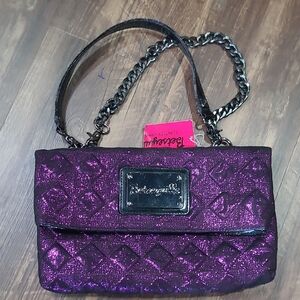 Betseyville By Betsey Johnson Purple Lamay Quilted Glitter Flap Shoulder Bag